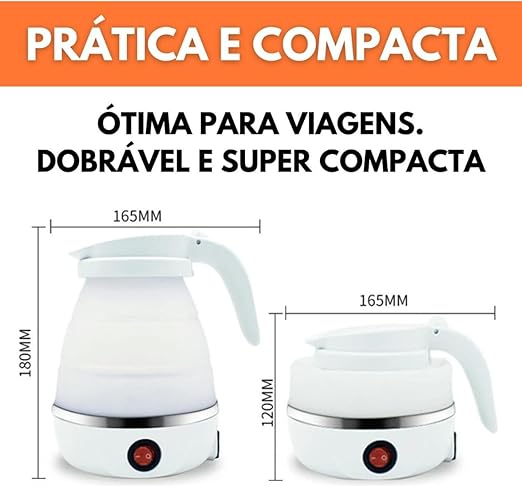 CompactaFlex - Chaleira Elétrica Portátil Dobrável em Silicone 600ml